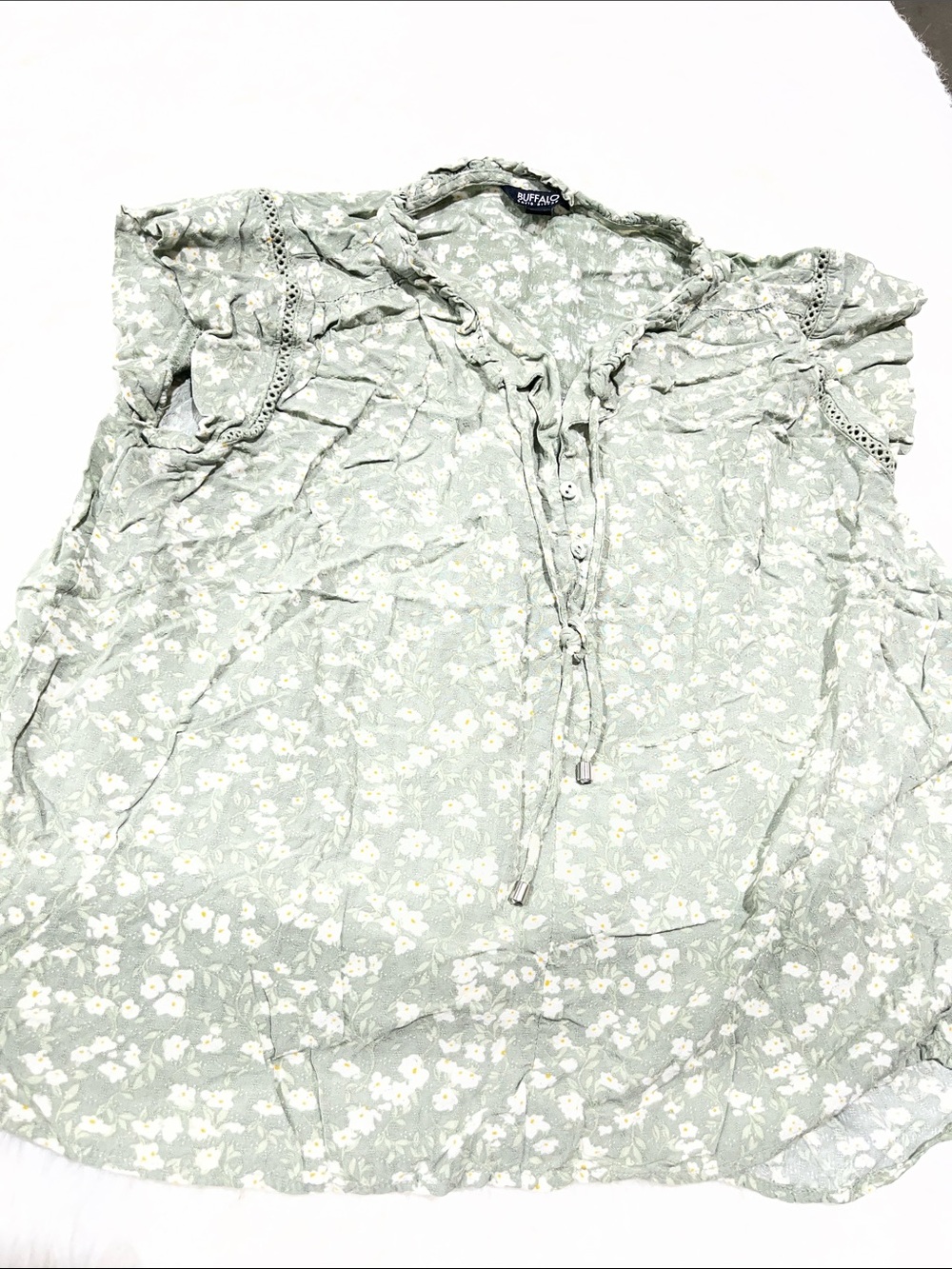 Buffalo David Bitton Sage Green Floral Tie-Front Blouse
